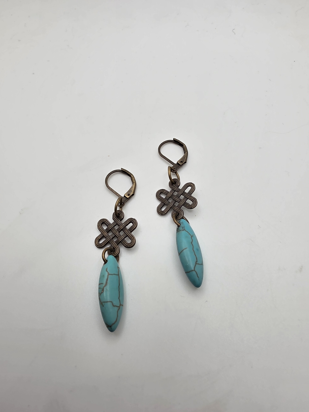 Turquoise Stone Dangle Earrings with Celtic Knot - Unbranded